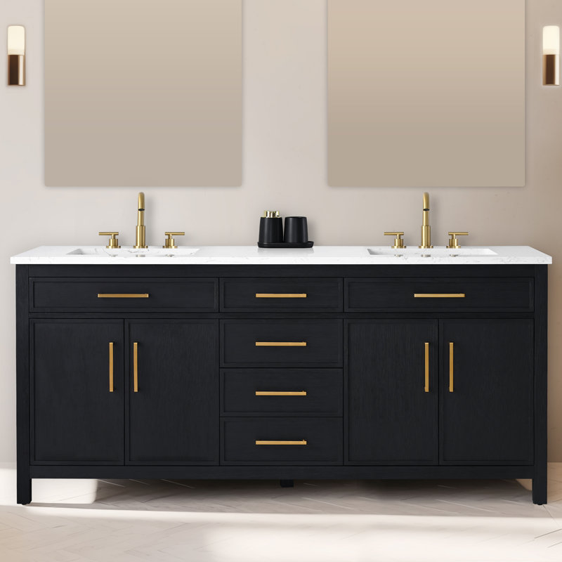 Meuble-lavabo double 72 po Reajean, Ébène / bronze brossé