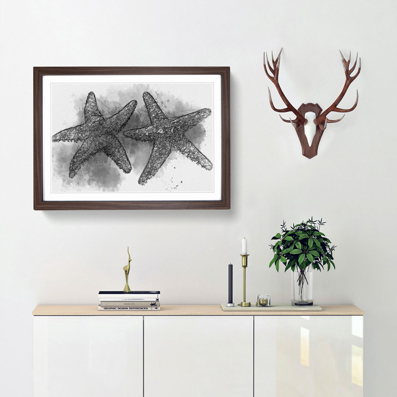 Two Starfish in Abstract - Picture Frame Graphic Art Print, 48cm H x 65cm W x 2cm D, Walnut Framed