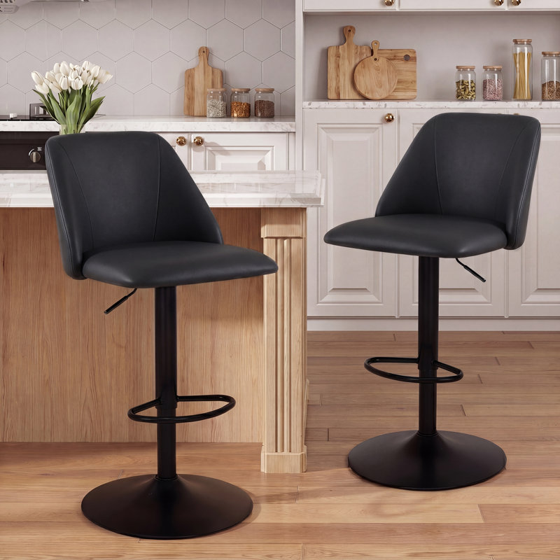 Swivel Upholstered Adjustable Height Counter & Bar Stool With Footrest, Black, 2