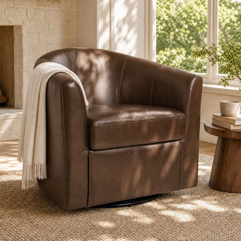 Fauteuil d'appoint pivotant rembourré en similicuir, Brun