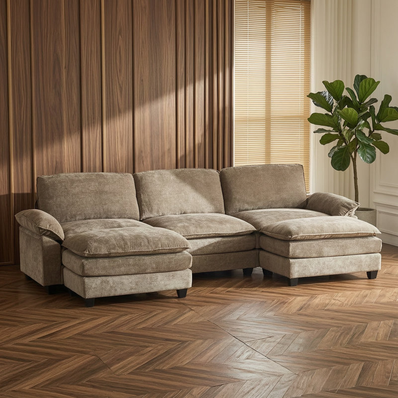 Shugar Solid and Manufactured Wood U-Shaped Sectional, Brown Chenille