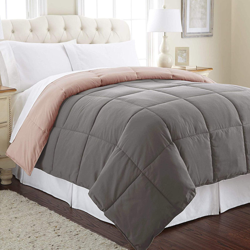 Full Charcoal and Misty Rose Reversible Down Alternative Comforter Set