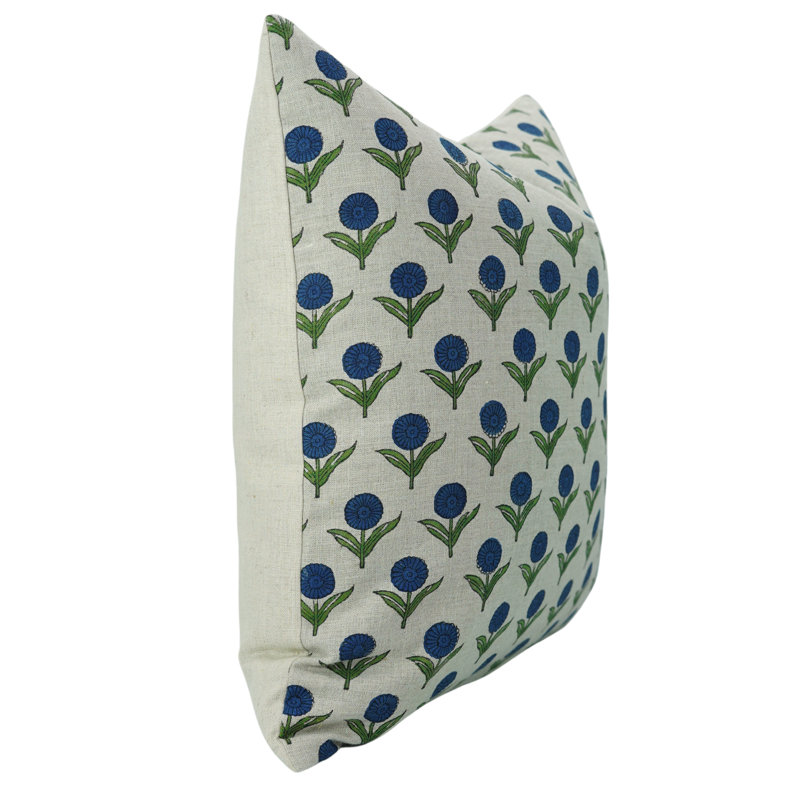 Housse de coussin Traditional Indian Hand Block, coussin floral Ganda, H 18 po x l 18 po, Motif floral vert 1, Carré
