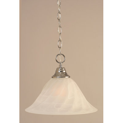 Capra Chain Hung Pendant Shown With 14" White Alabaster Swirl Glass