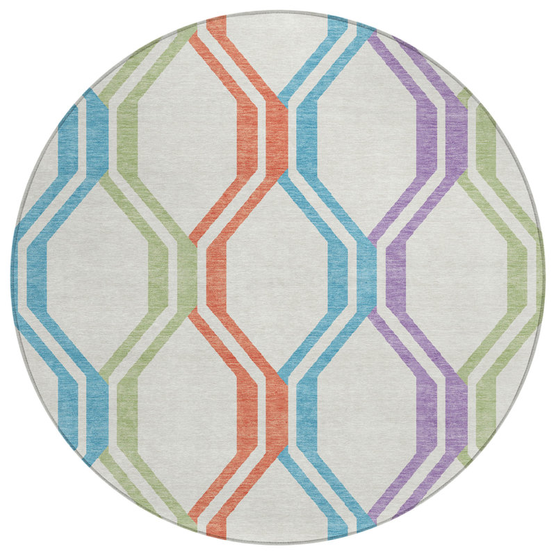 Machine Washable Indoor/Outdoor Chantille ACN2326 Mid-Century Modern Rug, Round 8'