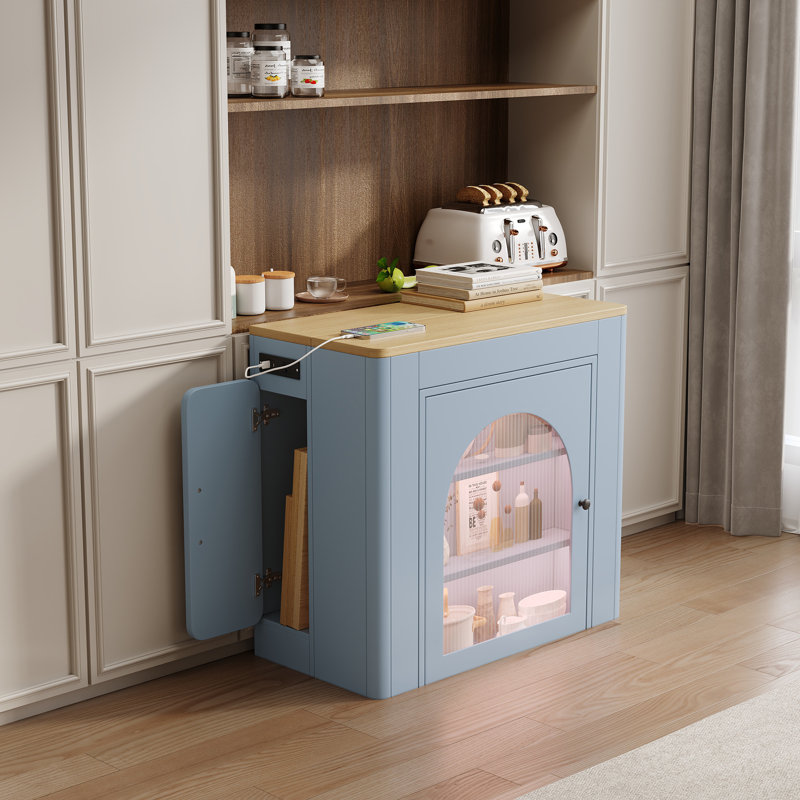59" Expandable Kitchen Island With Pull-Out Dining Table And Storage Rack, Blue