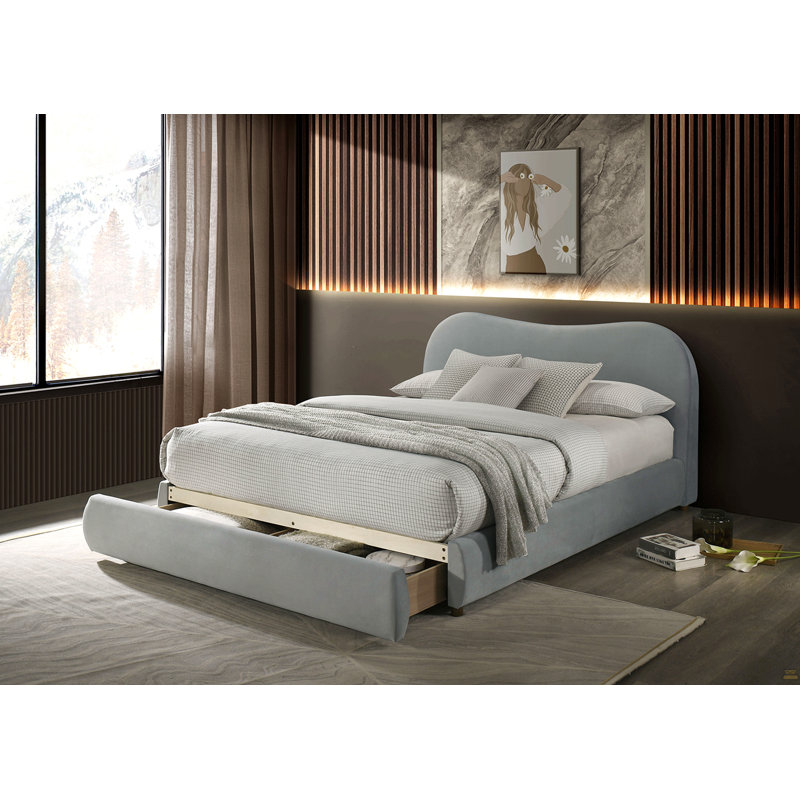 Lit 1 place en velours pour grand lit, Gris clair, Grand lit