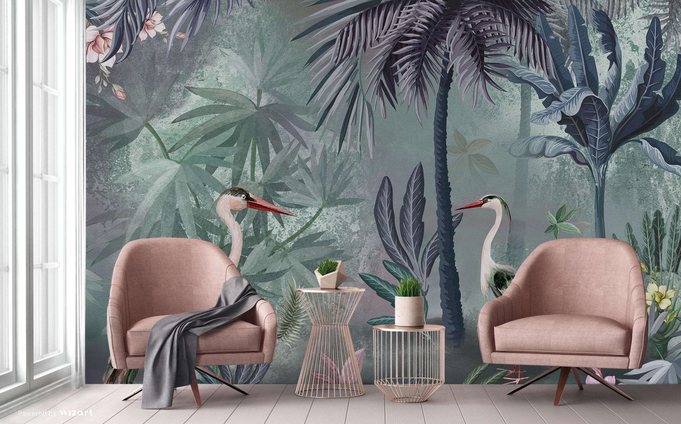 Bay Isle Home™ Serene Tropical Oasis Wallpaper Mural Herons And Palm ...