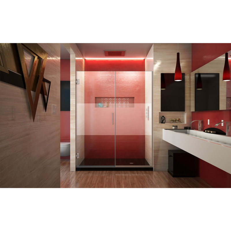 DreamLine Unidoor Plus 57 - 57.5 inch W x 72 inch H Frameless Hinged Shower Door in Brushed Nickel, Brushed Nickel, 57.5"