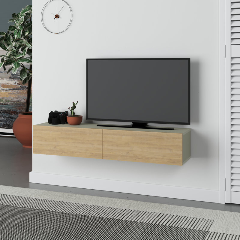 Bowning Wall-Mounted TV Stand for TVs Up to 42 Inches Stylish and Functional Entertainment Unit, Ash Green/Sapphire Oak