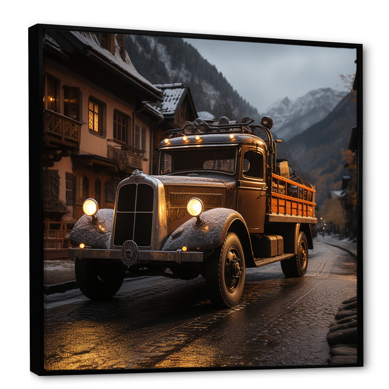 Camion de livraison classique, photo sur toile, Cadre flottant noir, H 16 po x l 16 po