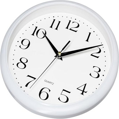 Bernhard Products White Wall Clock Silent Non Ticking 10 Inch Quality Quartz Battery Operated Round Easy To Read Home/Kitchen/Office/Classroom/School Clocks