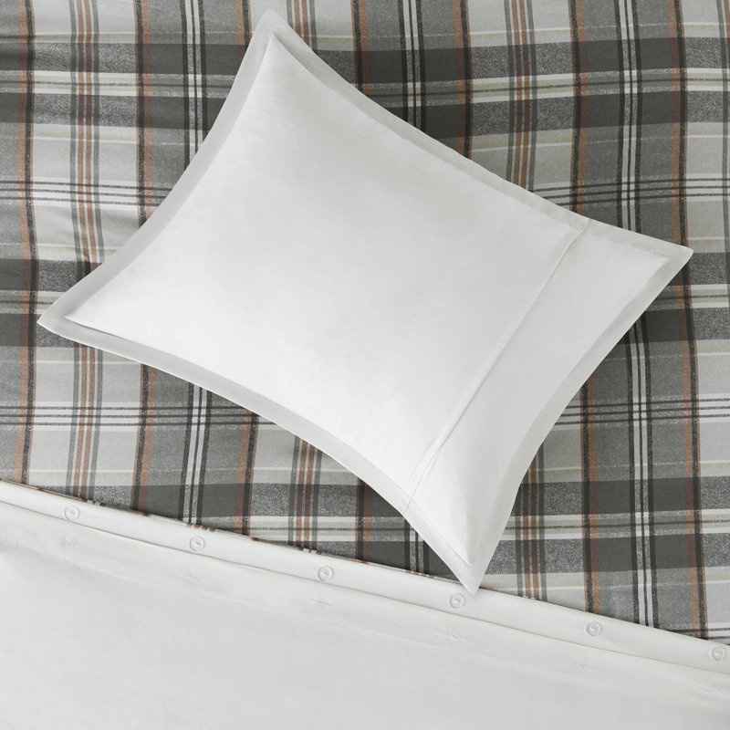 Tan and Gray Plaid Microfiber Twin Bedspread Cover Set