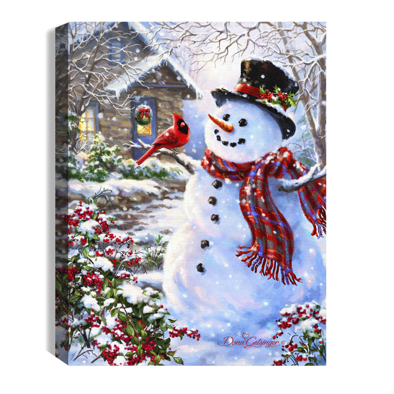 Milla - Toile de table lumineuse 8 x 6 avec bonhomme de neige et ami à plumes