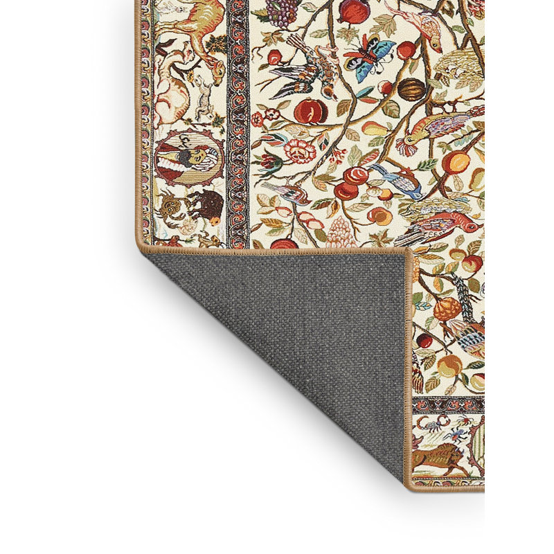 Tapis décoratif floral beige en laine marzbed, Rectangle 8 pi x 10 pi