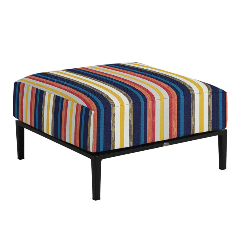 Havana Outdoor Ottoman with Cushion, Dove Sunbrella® Linen, No welt + Standard fill, Black/Natural Resin