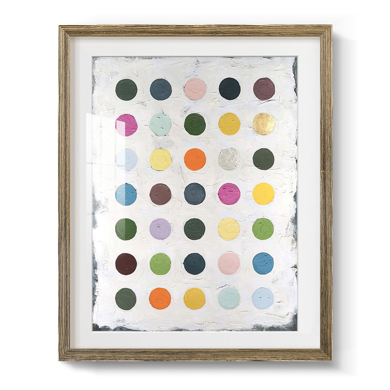 «Chroma Dots I», reproduction encadrée, Papier avec cadre noyer, Blanc