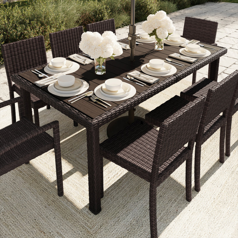 Martha Stewart 71" Outdoor Rattan Wicker Patio Table with Engineered Wood Top, Brown