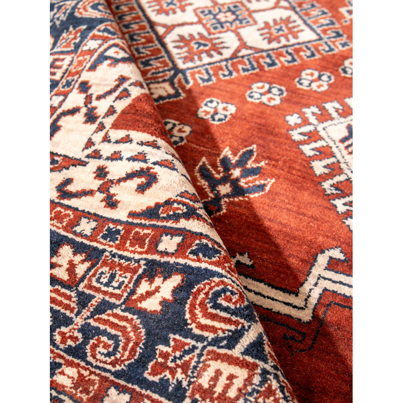 Rouille orientale en laine nouée à la main | Tapis d'intérieur bleu, Rectangle 4pi x 6 pi