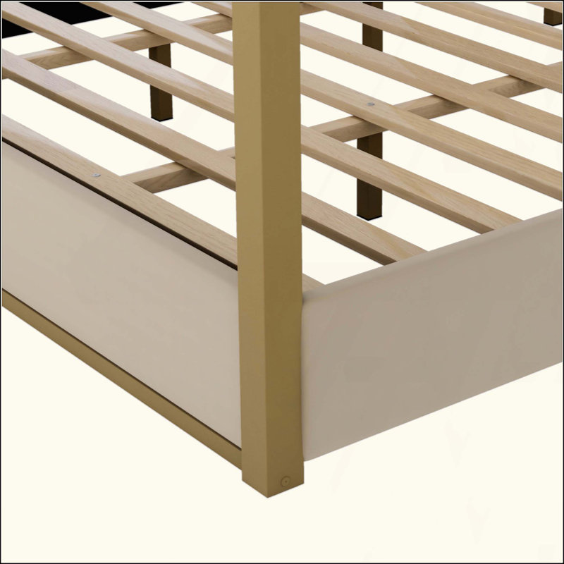 Lit plateforme à baldaquin avec tête de lit et structure en métal Upholstery, Beige