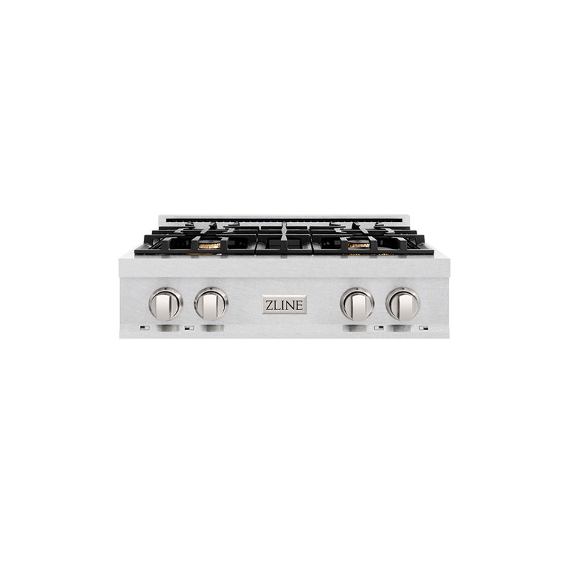 ZLINE 30" Porcelain Gas Stovetop in Fingerprint Resistant with 4 Gas Burners, Stainless Steel/Brass Burners