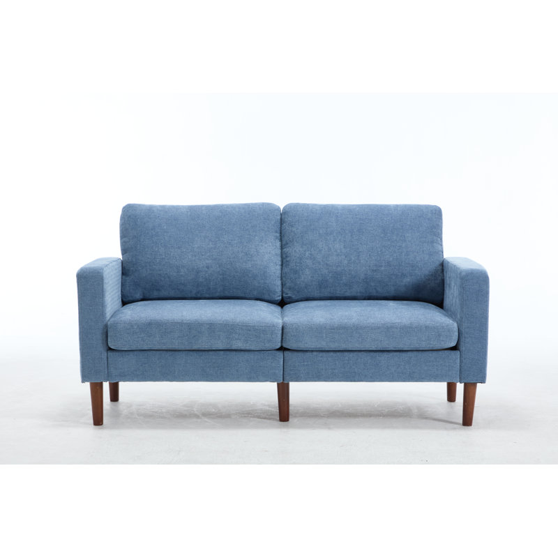 Ashvini 65" Faux leather Square Arm Loveseat with Reversible Cushions, Blue