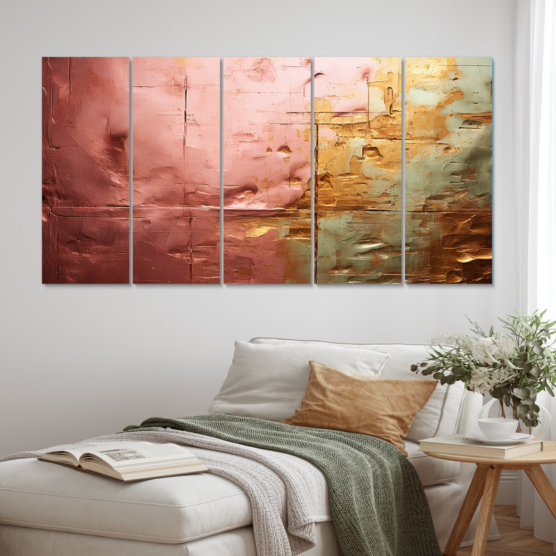 «Submission Of Significance», or rose rétro I - art mural abstrait, salon - 5 panneaux égaux