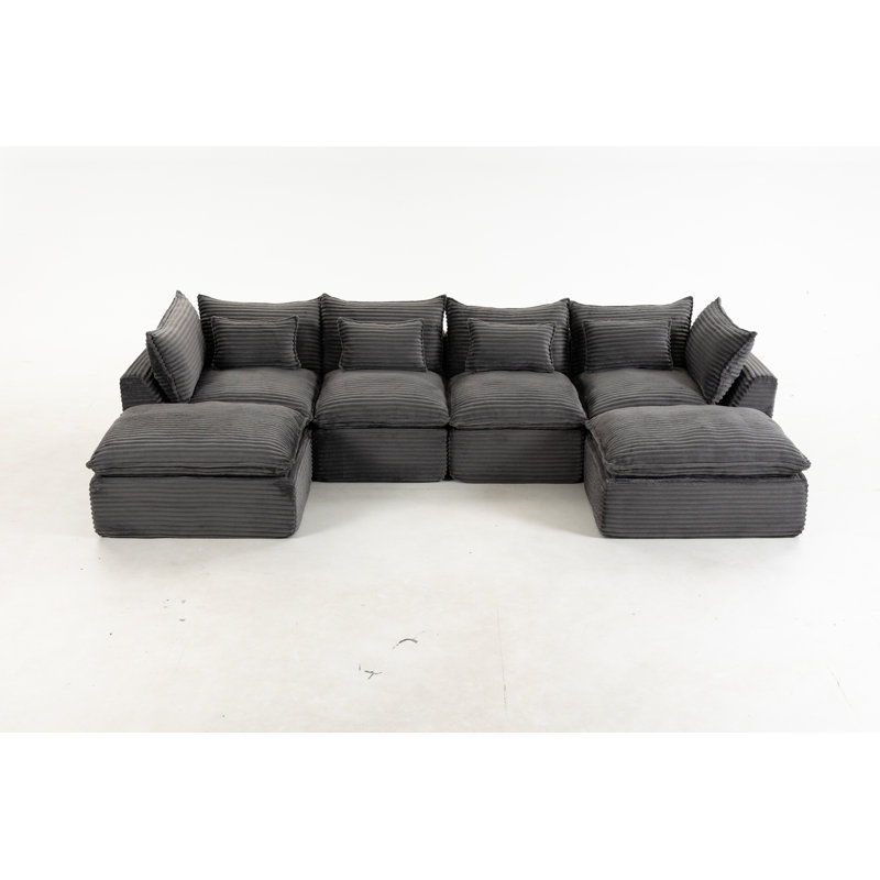 129.8" Width Cloud Couch Oversized Modular Sectional Sofa True Relax Comfy Couches Wide&Deep Seat Sofas for Living Room Furniture Sets, Corduroy Fabric,4Seat with 2Ottoman