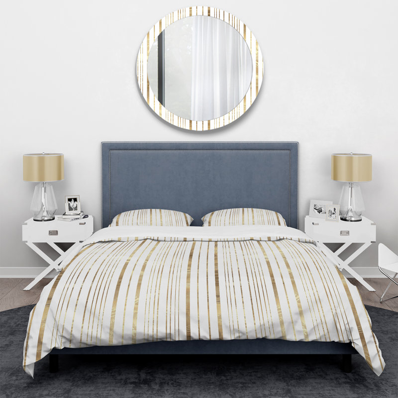 Ensemble de housse de couette glam or blanc à rayures fines Glamour, Housse de couette très grand + 2 taies décorativ
