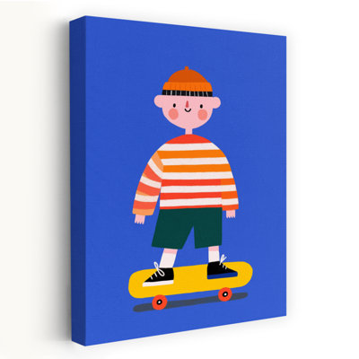 Skating Boy No 02 Playful Contemporary Wall Art Print 1 Piece Wrapped Canvas Wall Art