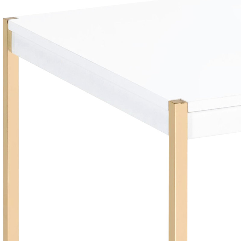 Table de bout carrée moderne blanche et dorée, pieds en métal pour espace de vie