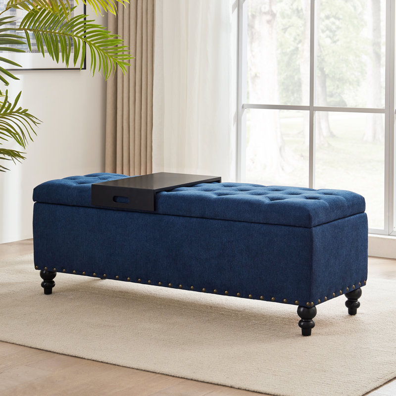 Banc de rangement rembourré Ashtin, Bleu marine