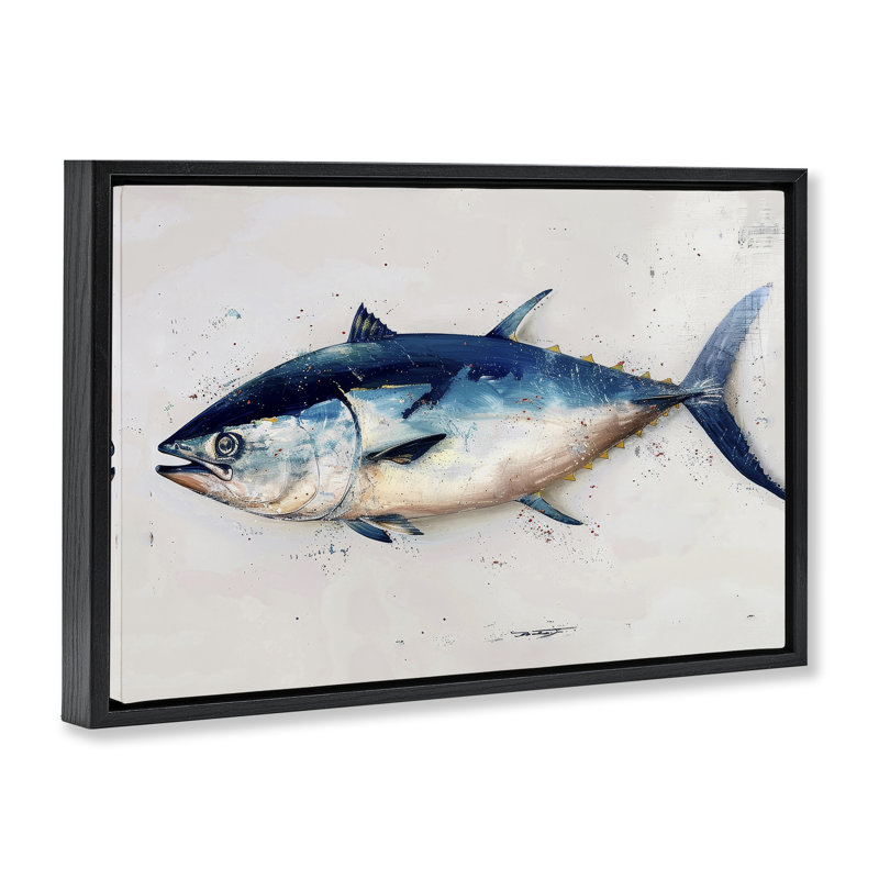  «Tuna Fish Sea Life» par Petal Prints Design, Cadre flottant noir de jais, H 17 po x l 25 po