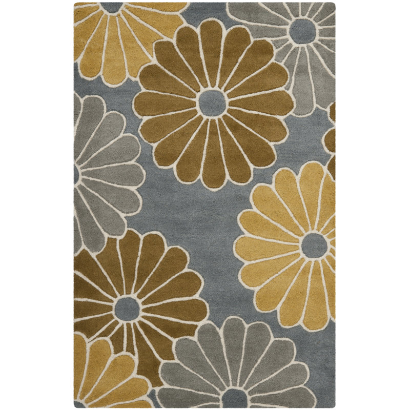 Tapis floral en laine et viscose touffeté à la main Carolette, Rectangle 7 pi 6 po x 9 pi 6 po