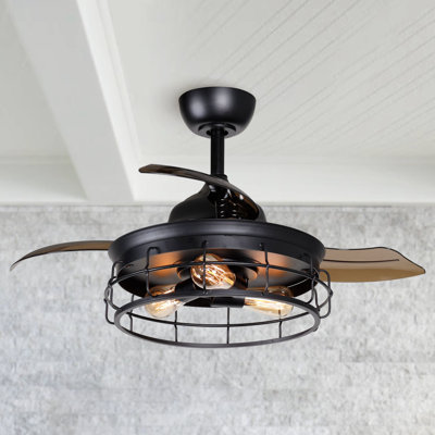 36'' Robichaux 3 - Blade Retractable Blades Ceiling Fan with Remote Control and Light Kit Included