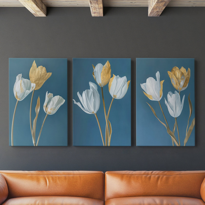 Floral Study Series XLIX - Ensemble de 3 toiles tendues avec châssis - Prêt à être accroché, H 48 po x l 32 po