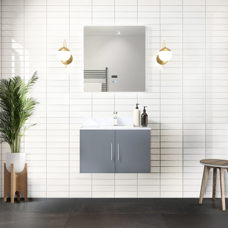 Gris foncé foncé 30 po Meuble-lavabo avec comptoir en marbre, robinet, miroir à DEL et attrait élégant, Dark Gray