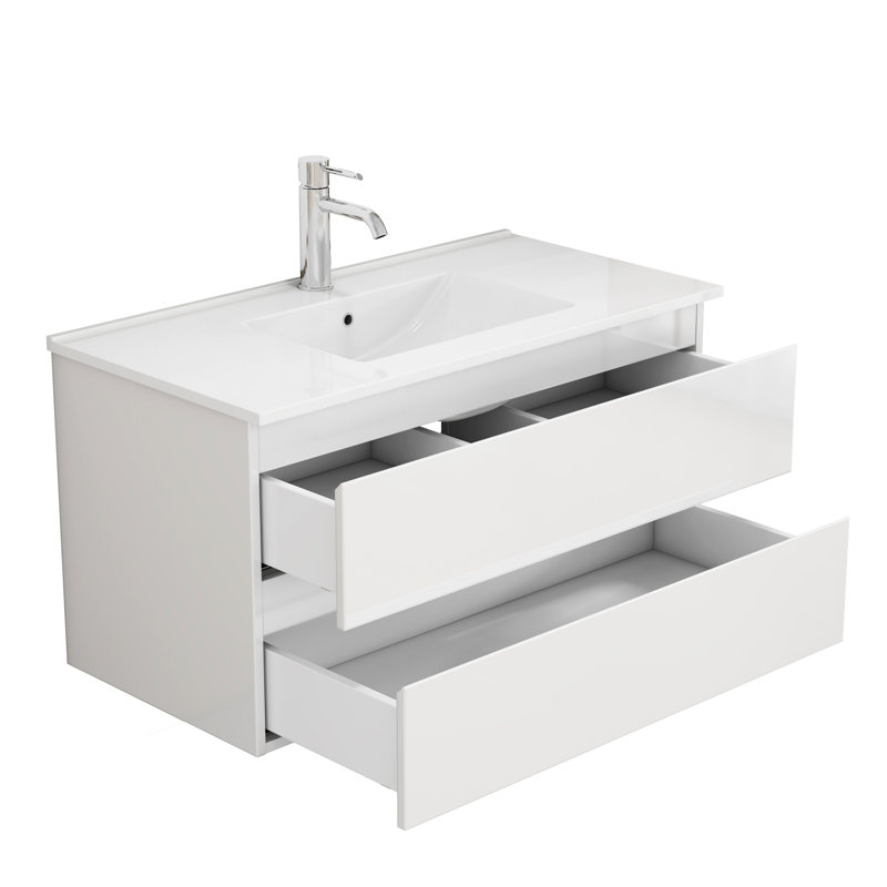 Lavabo de salle de bain 36 po, deux tiroirs surdimensionnés, poignée silencieuse à fermeture silencieuse, armoire de salle de bain Master Suite avec lavabo encastré, assemblage simple et double