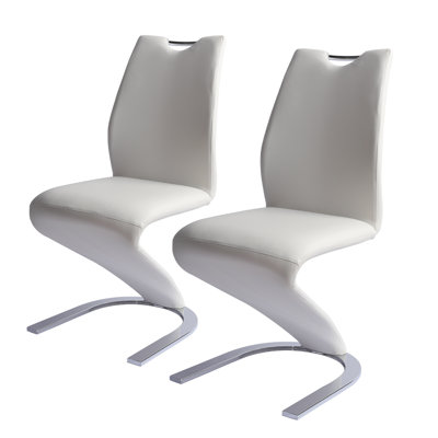 Appoline Upholstered Side Chair, Faux Leather High-Back Cantilever Dining Chairs with Top Handle