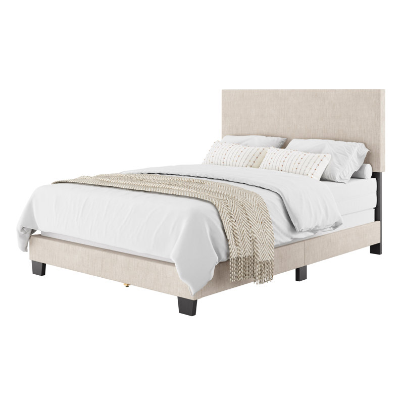 Lit tapissier Arlea, Double, Polyester beige