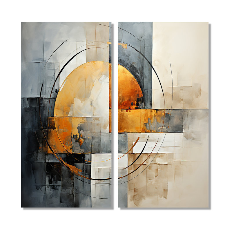 Or gris, géométrie brillante VI - ensemble d'art mural doré de 2, 20" H x 24" W, Wrapped Canvas, Does Not Apply