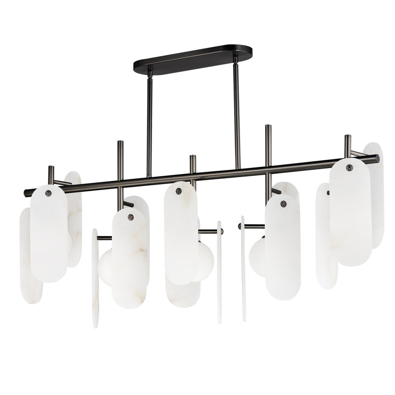5 - Light LED Pendant, White Alabaster, Gunmetal