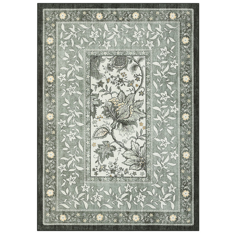 Leaves Floral Machine Washable Area Rug with Rubber Backing for Living Room Modern Non-Slip Dining Room Rug Non-Shedding Rugs for Bedroom