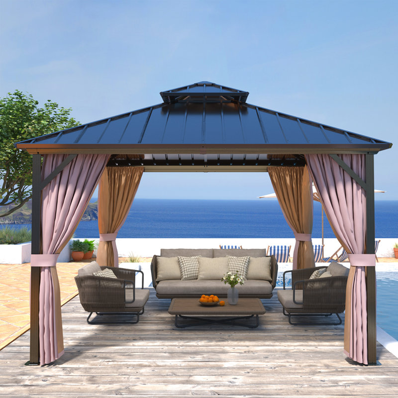 Outdoor Aluminum Frame Hardtop Patio Gazebo, 12 ft x 12 ft