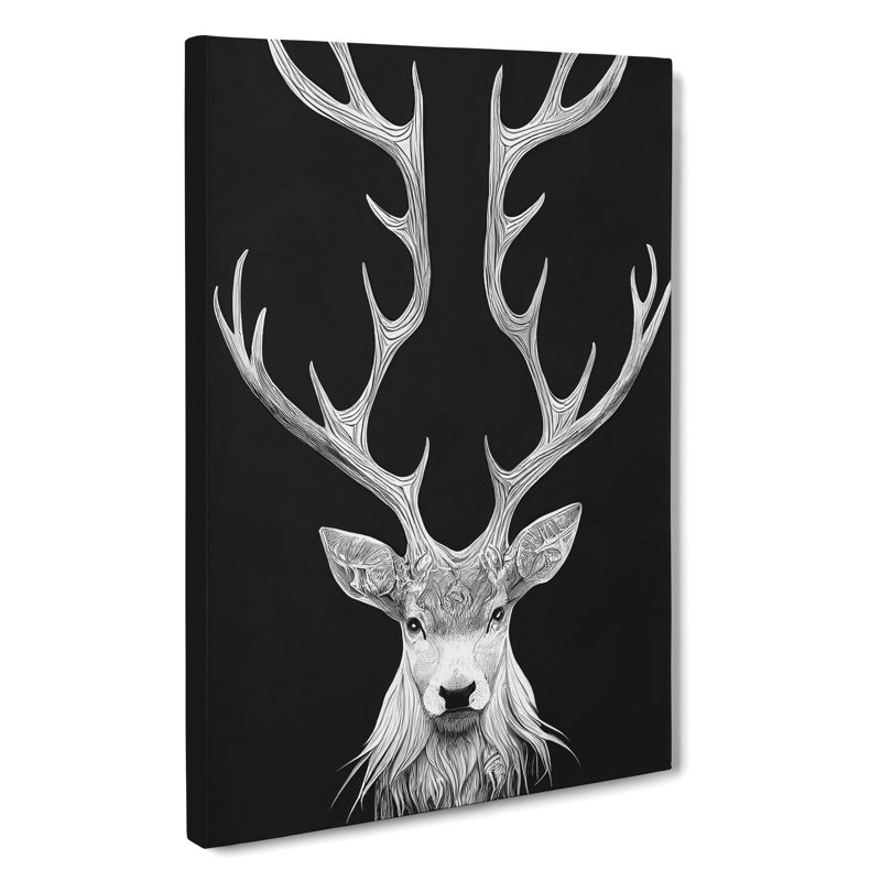 Monochrome Stag No.3 - Wrapped Canvas Print, 50cm H x 35cm W x 3cm D