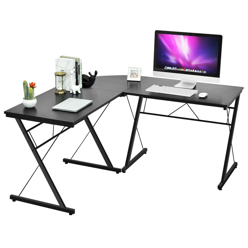 Bourdon Modular L-Shaped Iron Writing Desk, Black/Black