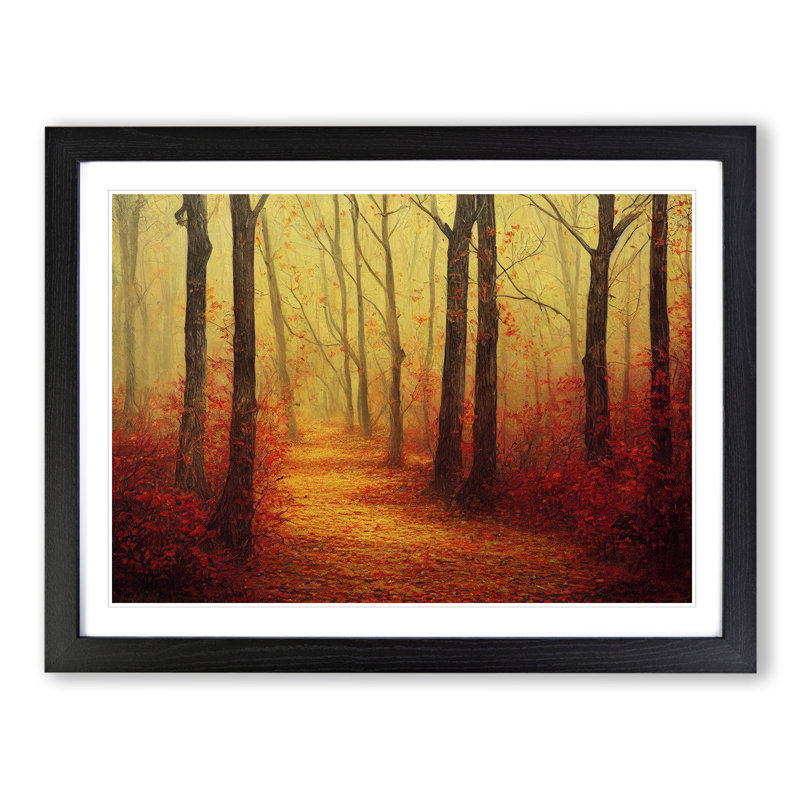 Warm Autumn Forest Vol.2 - Single Picture Frame Painting, 34cm H x 46cm W x 2cm D, Black Framed