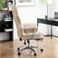 Chaise de bureau ergonomique inclinable avec repose-pieds - Cuir beige pour les grands espaces de travail