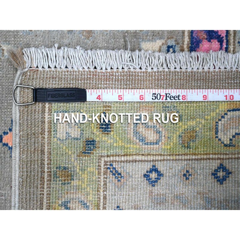 Tapis oriental gris en laine biologique Kazak 6 pi 0 po x 8 pi 8 po