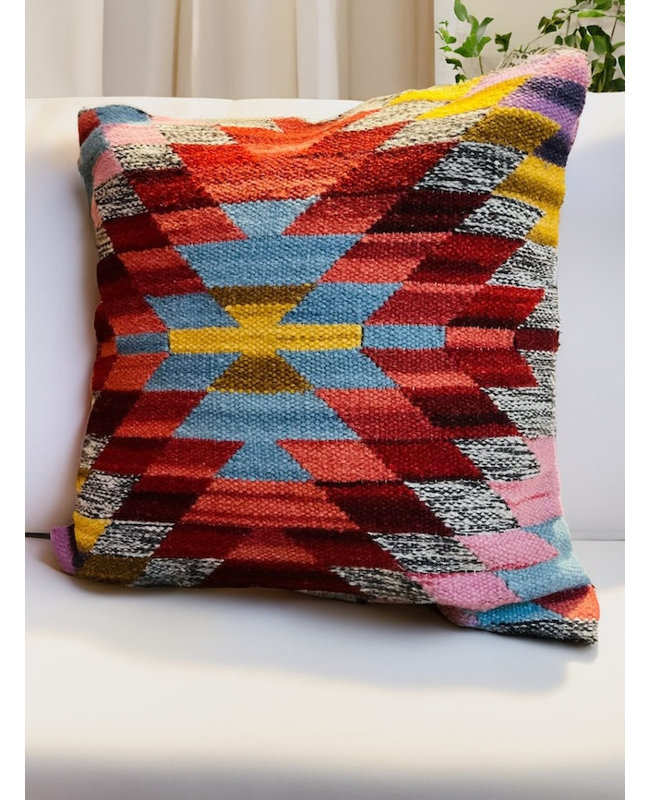 Geometric Blue: Red: Grey: Pink Square Cushion Cover